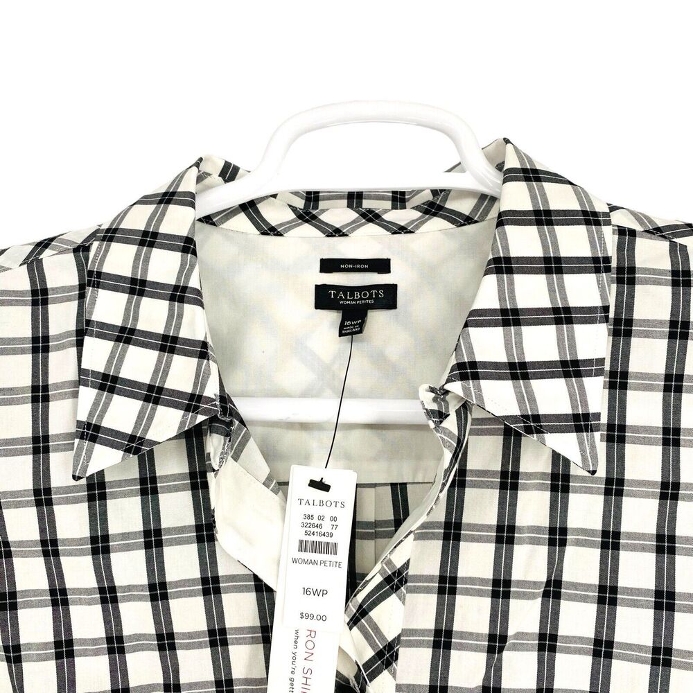 Talbots Women's Blouse Plus Size 16W Plaid Black Pullover 1/4 Button Long Sleeve - Picture 4 of 14